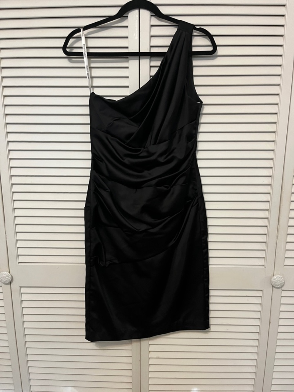 David's Bridal Black One-Shoulder Satin Cocktail Dress